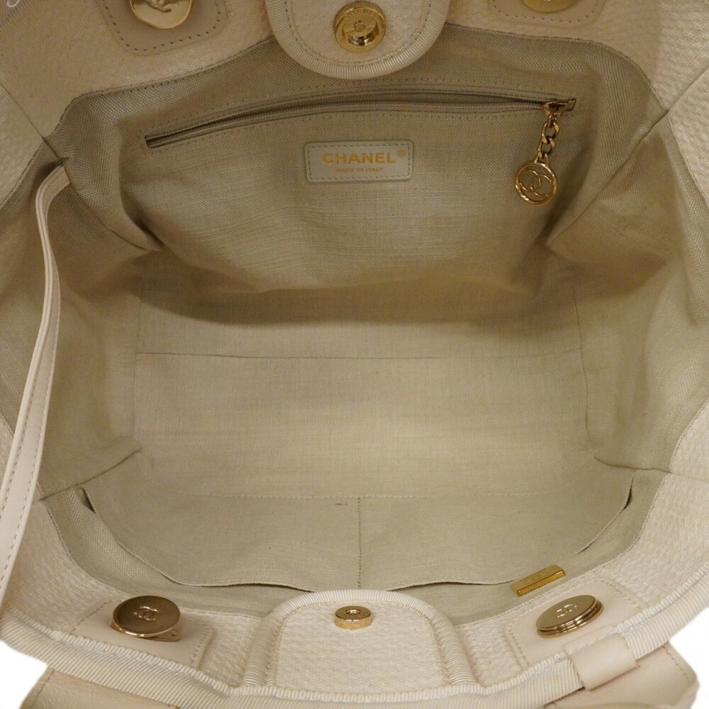 Chanel Deauville Canvas Handbag, White/Champagne, 2-way bag for women, P2877717 - Picture 4 of 14